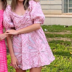 pink puff sleeve dress